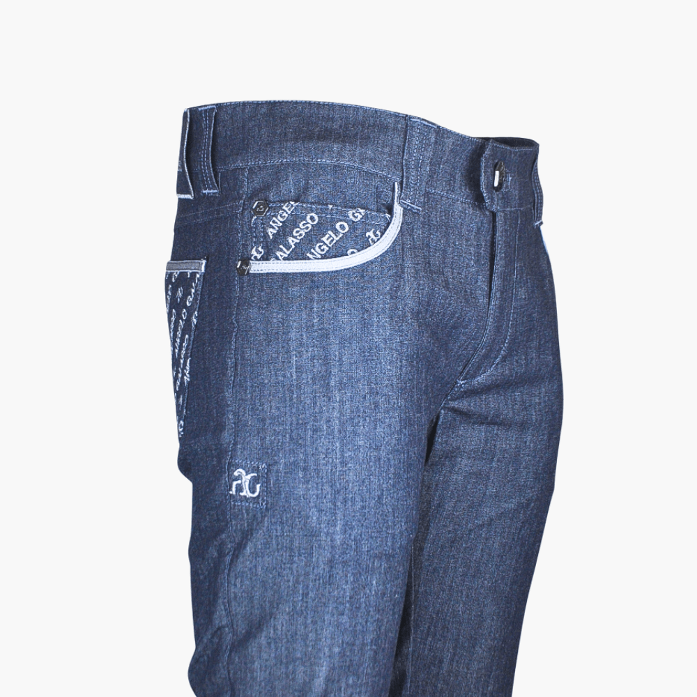 Blue & Silver Grey Monogram Logo Jeans - Angelo Galasso - Luxury Italian Menswear London