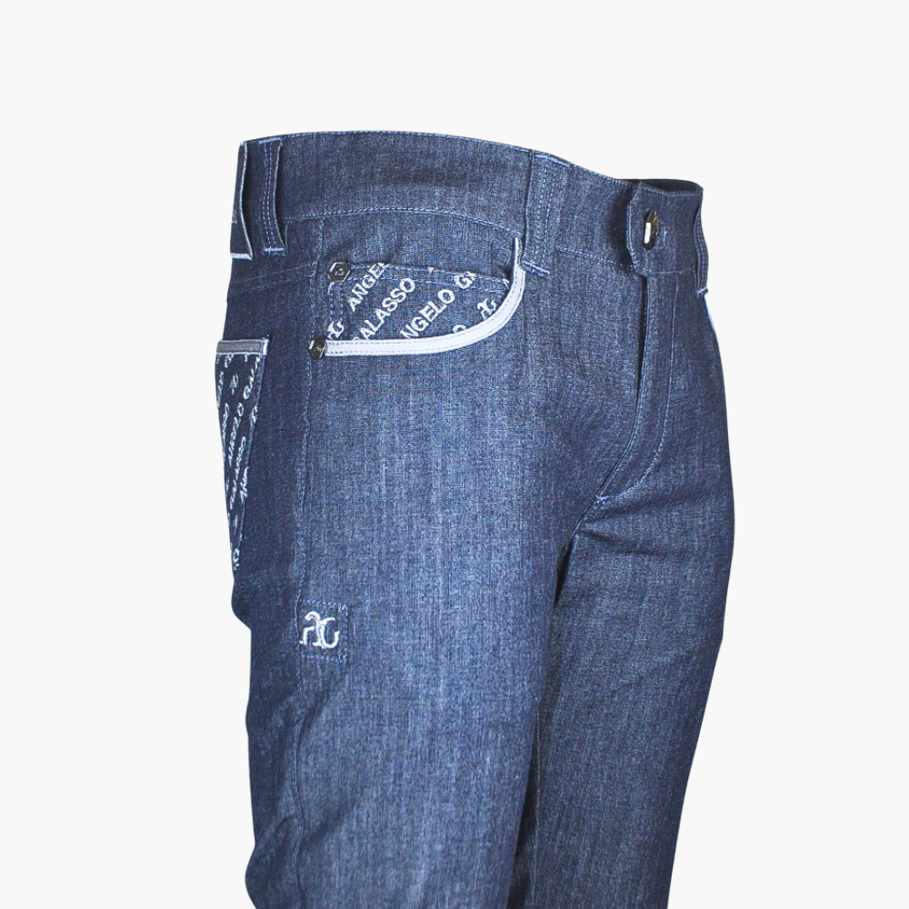 Blue & Silver Grey Monogram Logo Jeans - AG23WJJNS02