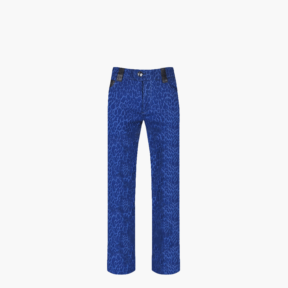 Jacquard Leopard Jeans with Leather Inserts - Angelo Galasso - Luxury Italian Menswear London