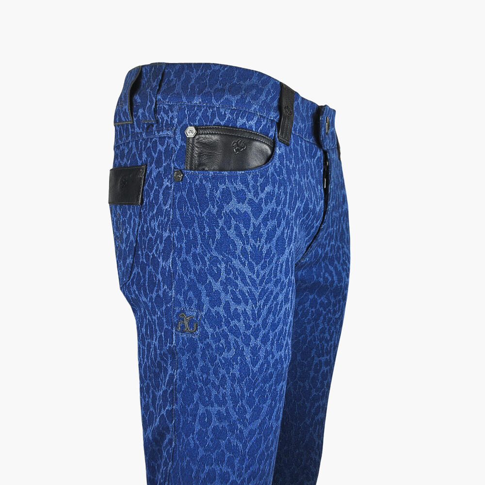 Jacquard Leopard Jeans with Leather Inserts