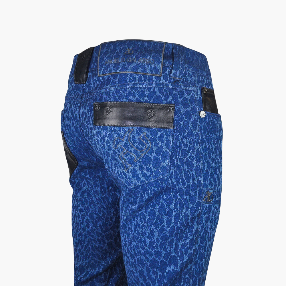 Jacquard Leopard Jeans with Leather Inserts