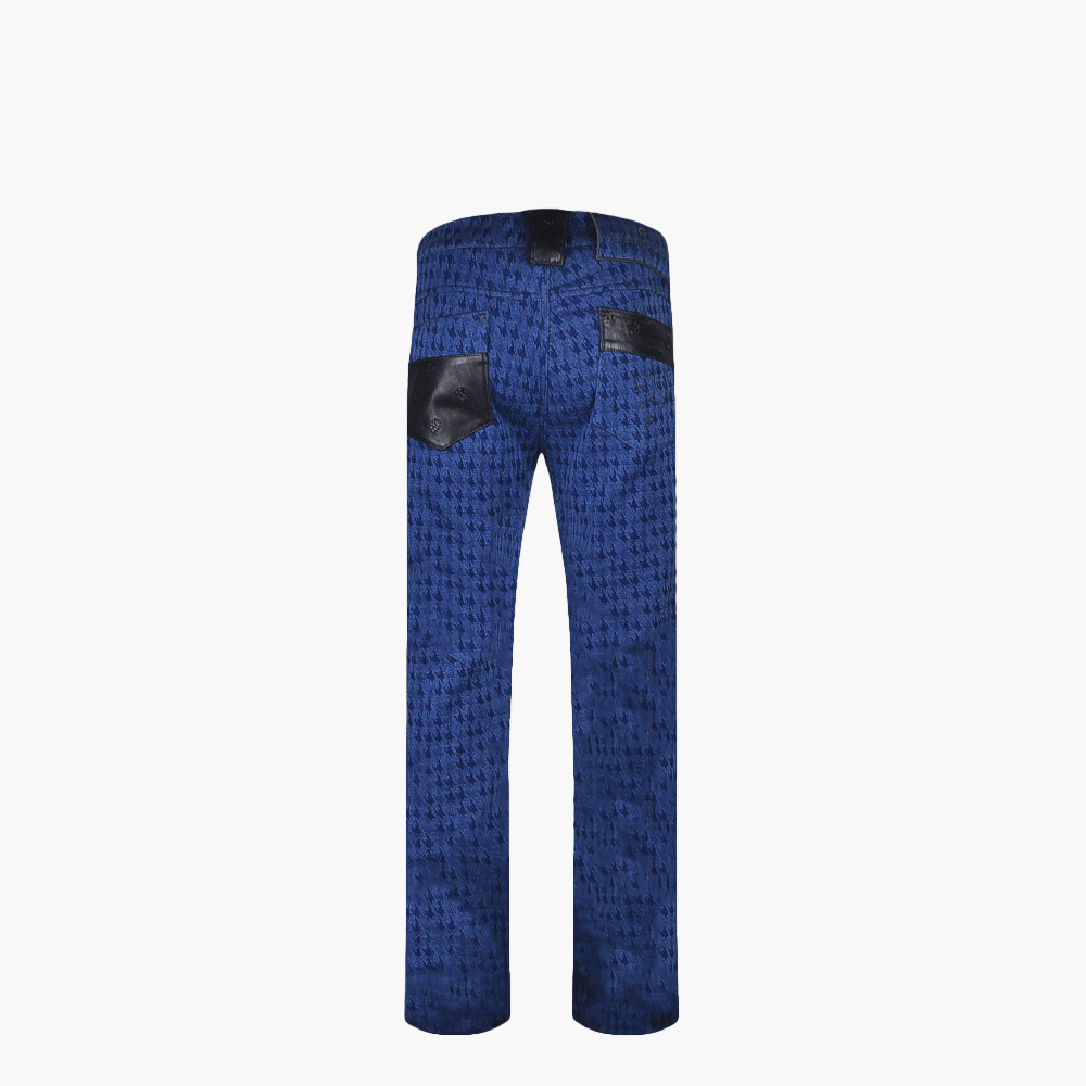 Jacquard Houndstooth Jeans with Leather Inserts - Angelo Galasso - Luxury Italian Menswear London