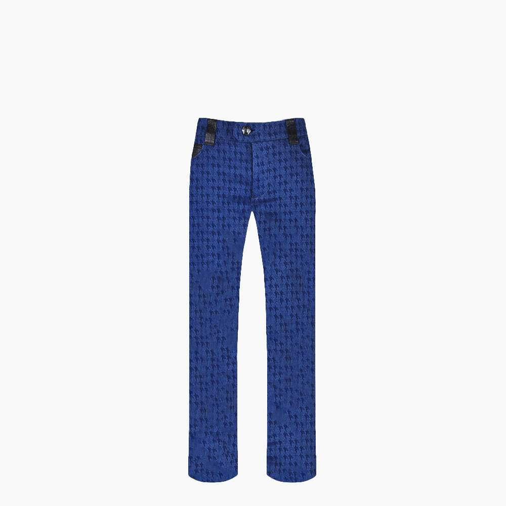 Jacquard Houndstooth Jeans with Leather Inserts - Angelo Galasso - Luxury Italian Menswear London