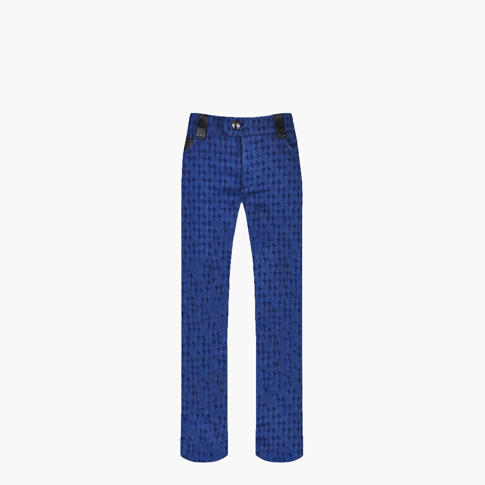 Jacquard Houndstooth Jeans with Leather Inserts