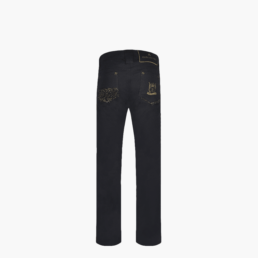 Black Glitter Jeans with Gold Hexagonal Logo - Angelo Galasso - Luxury Italian Menswear London
