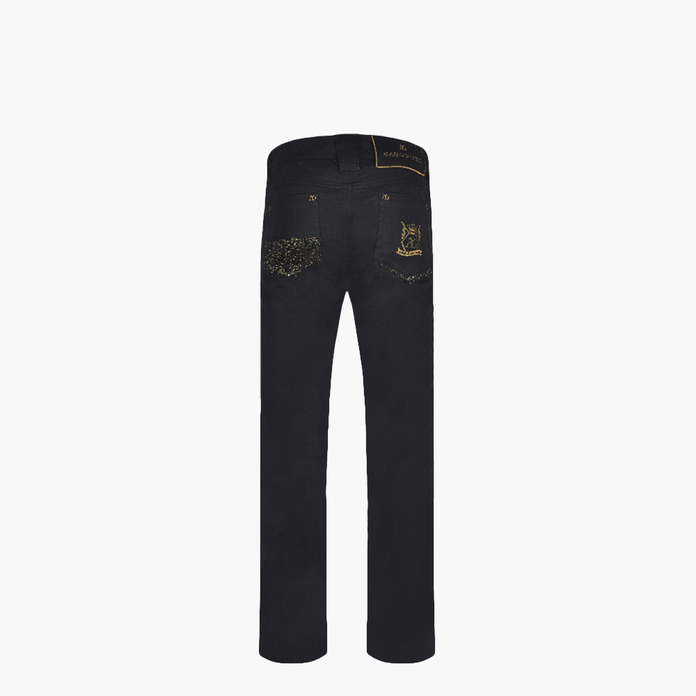 Black Glitter Jeans with Gold Hexagonal Logo ANGELO GALASSO