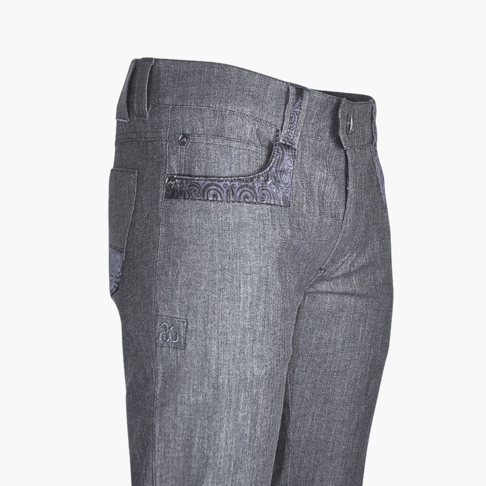 Grey Jeans with AG Paisley Silk Inserts - Angelo Galasso - Luxury Italian Menswear London