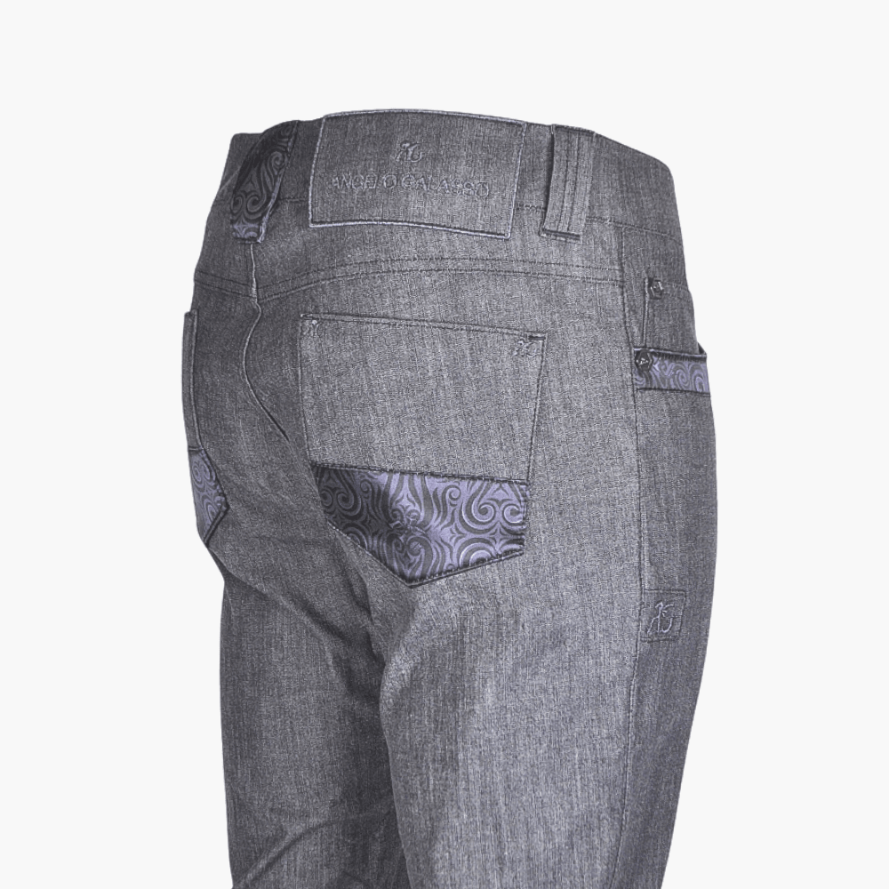 Grey Jeans with AG Paisley Silk Inserts - Angelo Galasso - Luxury Italian Menswear London