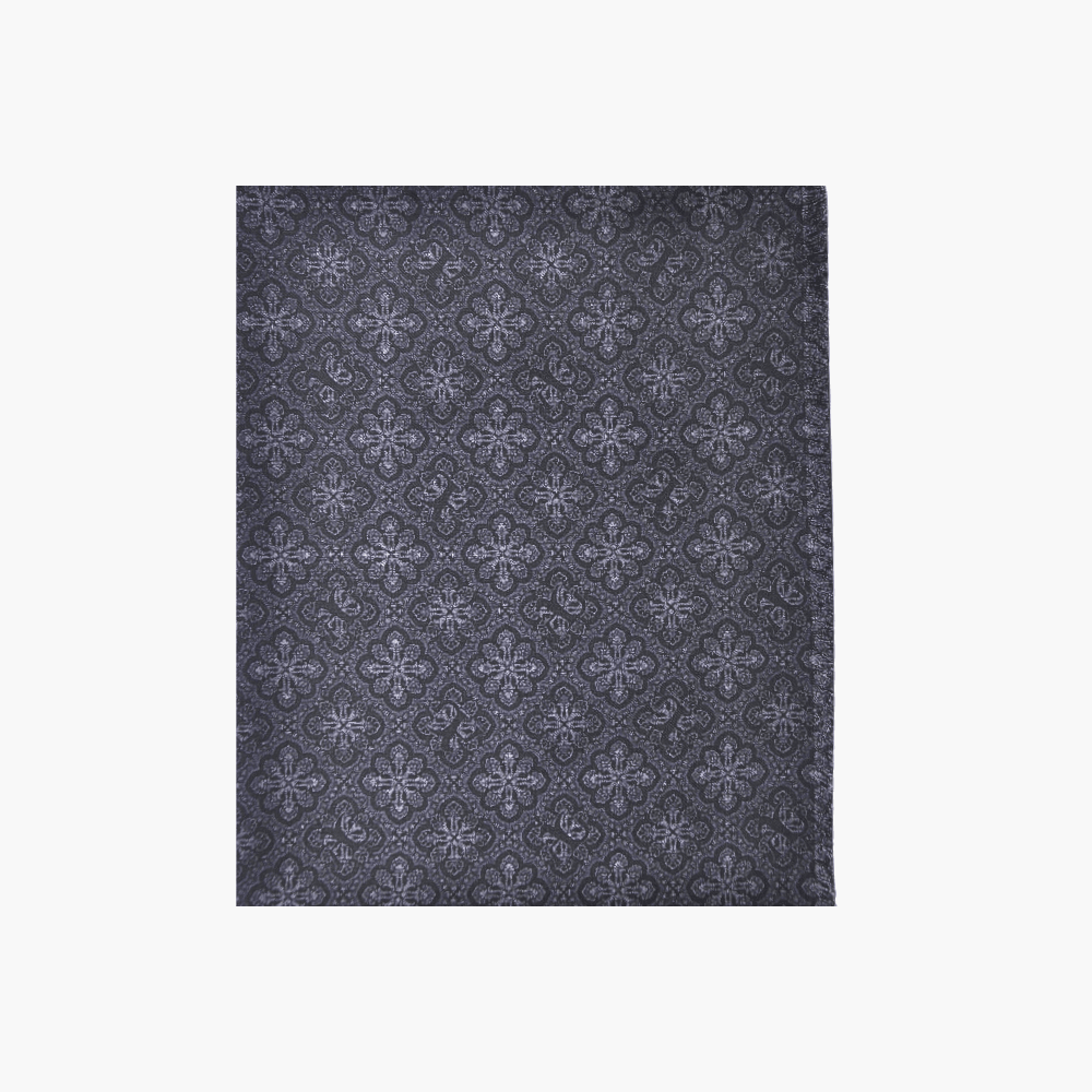 Black Wool & Silk AG Print Azulejo Scarf - Angelo Galasso - Luxury Italian Menswear London