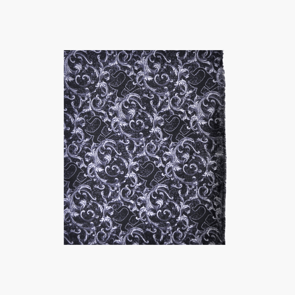 Black Wool & Silk AG Print Paisley Scarf - Angelo Galasso - Luxury Italian Menswear London