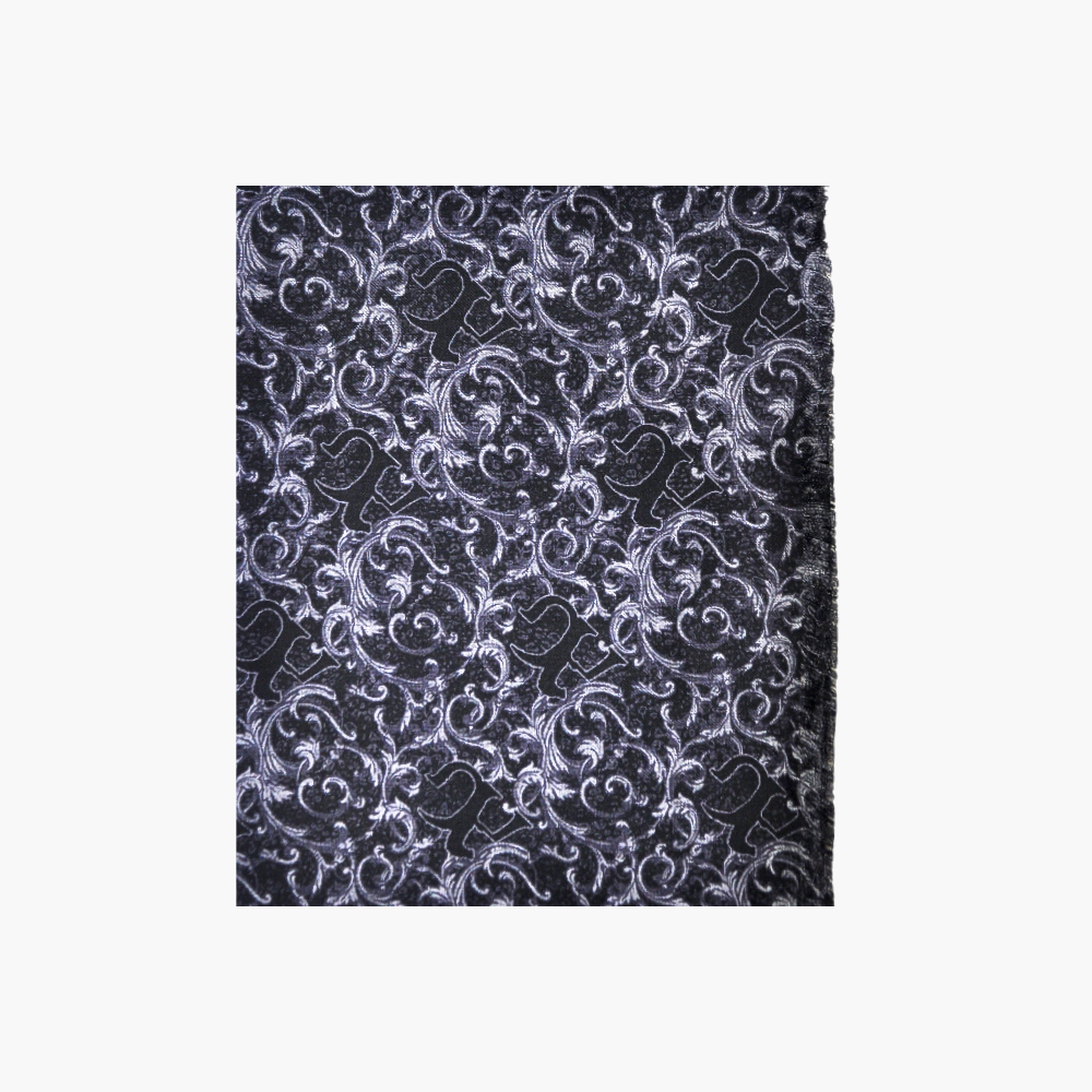 Black Wool & Silk AG Print Paisley Scarf - AG23WPSCA02