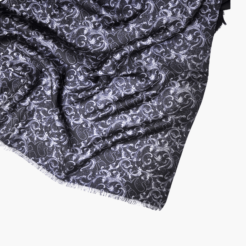 Black Wool & Silk AG Print Paisley Scarf - Angelo Galasso - Luxury Italian Menswear London