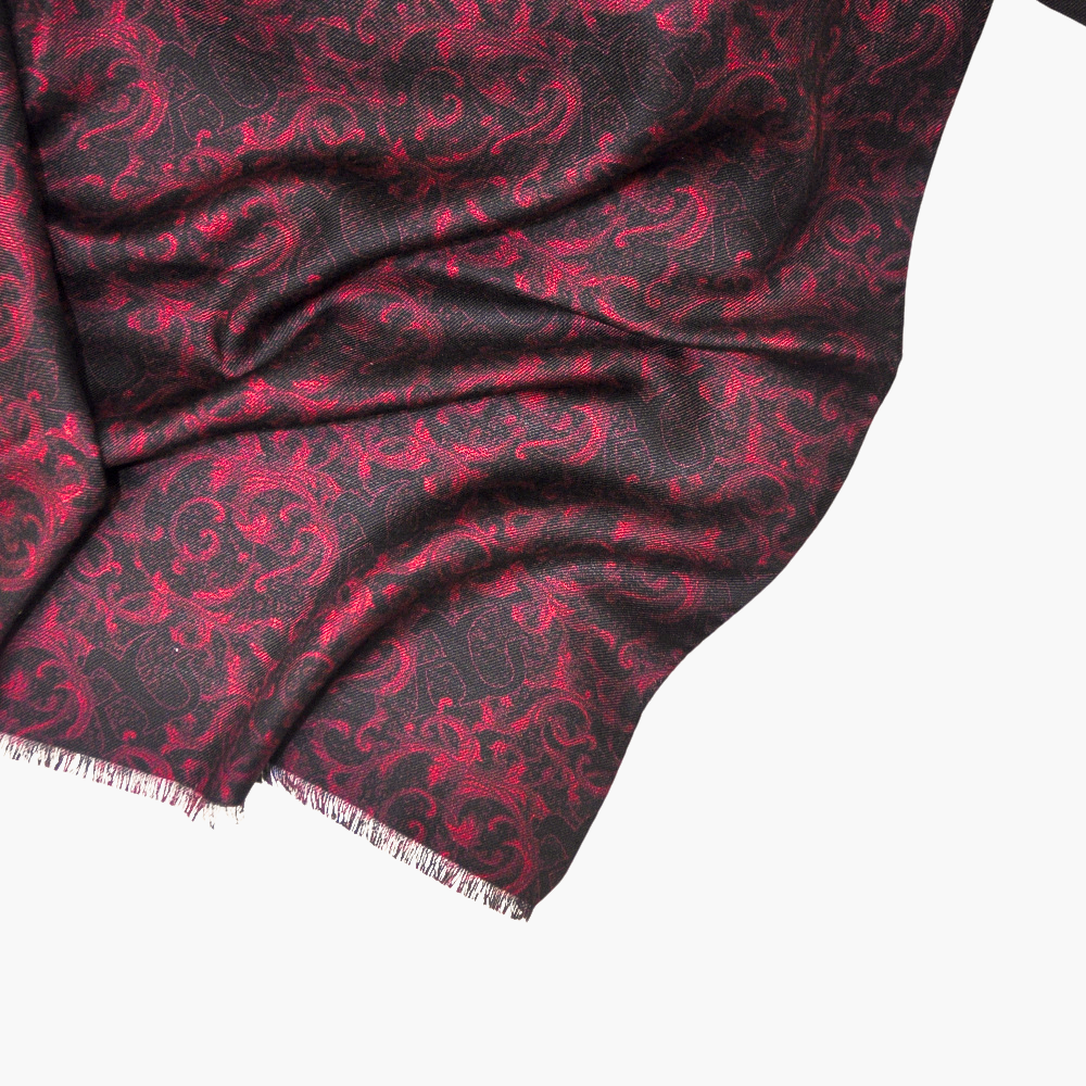 Red Wool & Silk AG Print Paisley Scarf - AG23WPSCA02