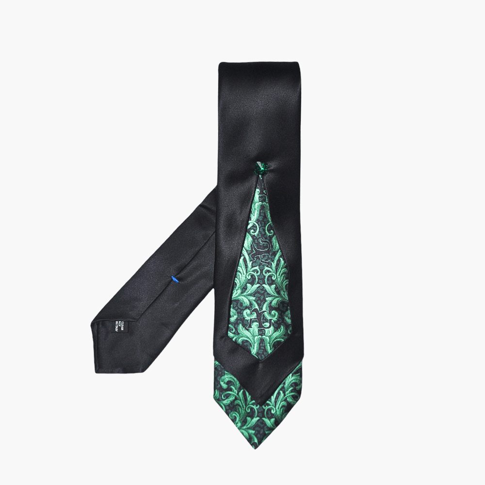 Black & Green Silk Tie and Hankie Set - Angelo Galasso - Luxury Italian Menswear London