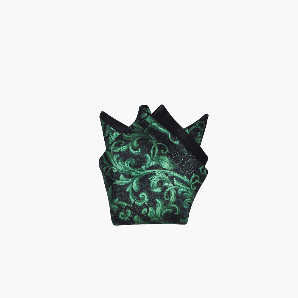Black & Green Silk Tie and Hankie Set - Angelo Galasso - Luxury Italian Menswear London