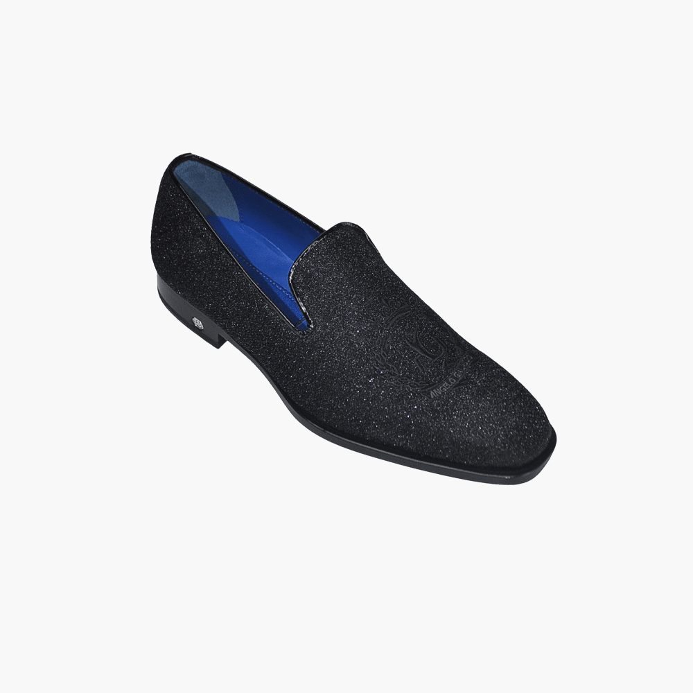 Black Glitter Canvas Alloro Slip-on Shoes - Angelo Galasso - Luxury Italian Menswear London