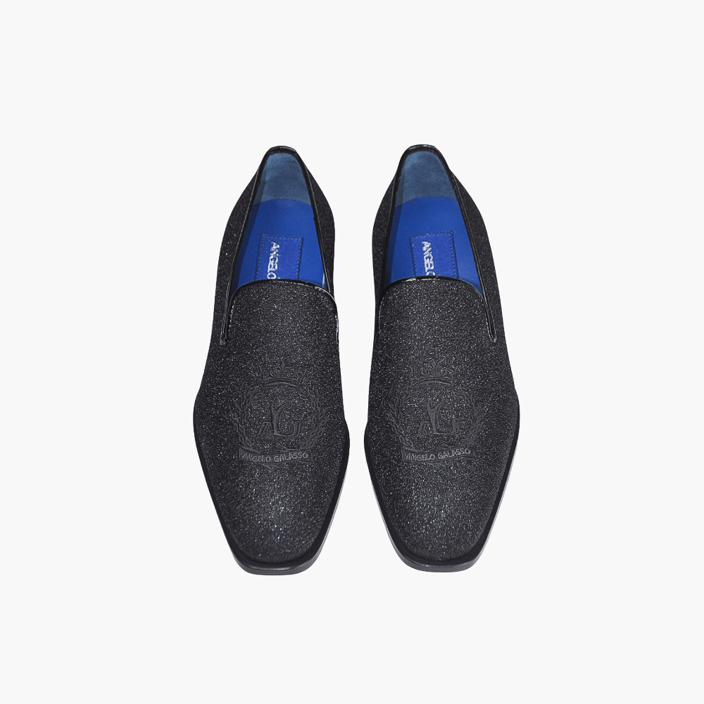 Black Glitter Canvas Alloro Slip-on Shoes - Angelo Galasso - Luxury Italian Menswear London