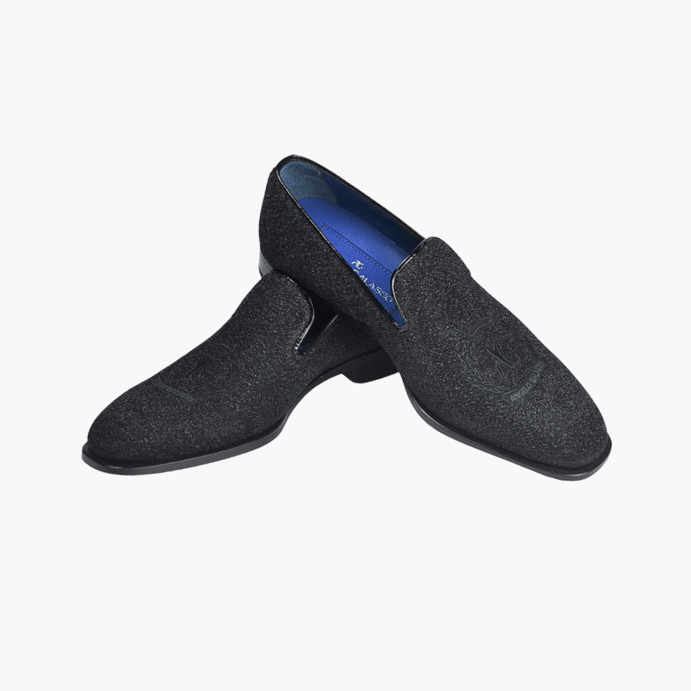 Black Glitter Canvas Alloro Slip-on Shoes - Angelo Galasso - Luxury Italian Menswear London