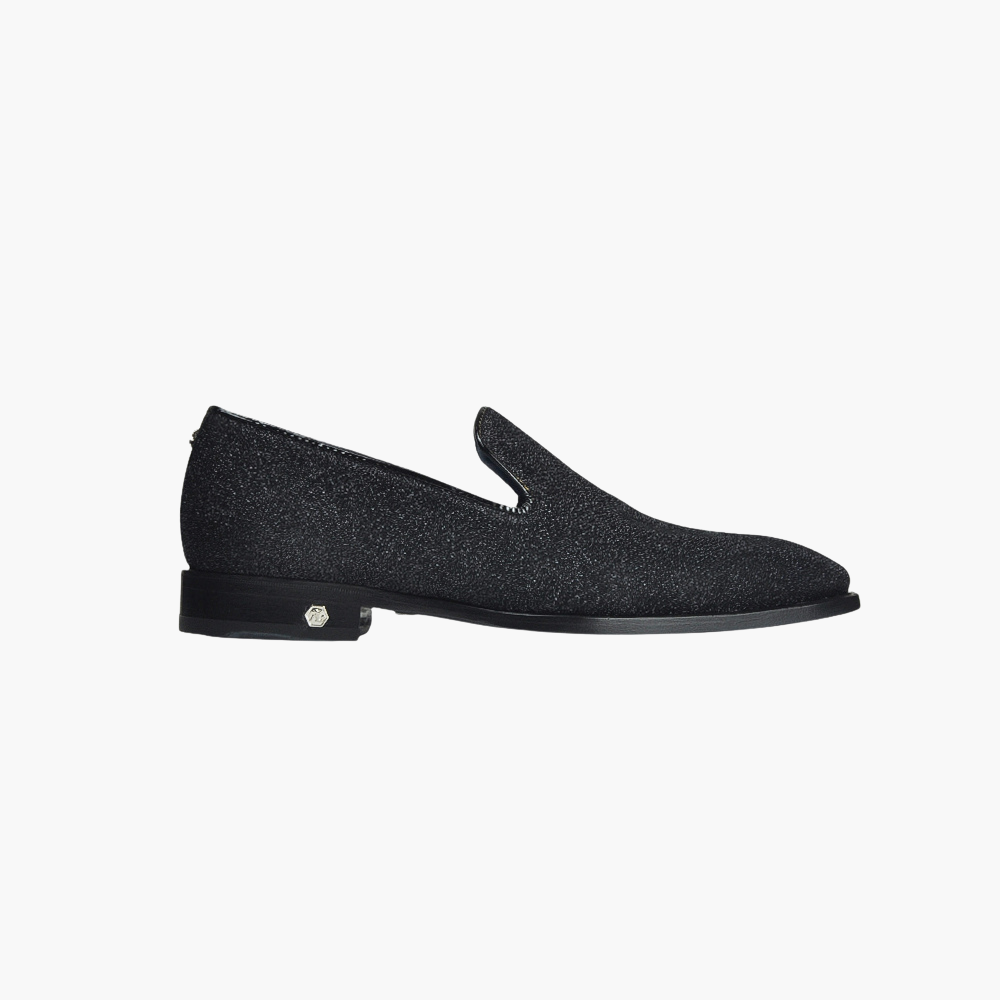 Black Glitter Canvas Alloro Slip-on Shoes - AG23WSGAL01