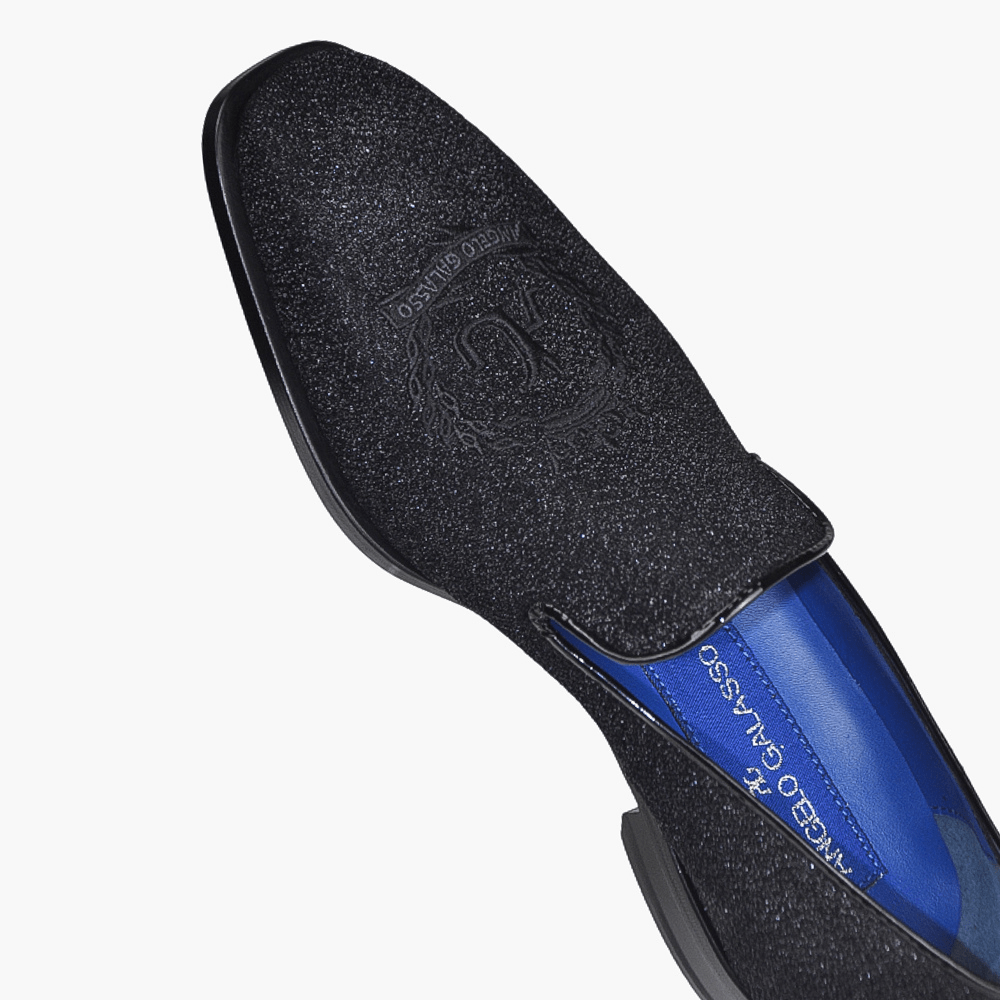 Black Glitter Canvas Alloro Slip-on Shoes - Angelo Galasso - Luxury Italian Menswear London