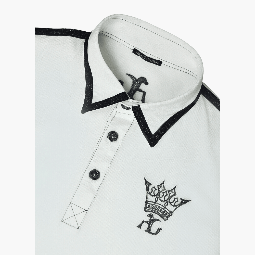 White Crown Long-Sleeve Frisee Polo - Angelo Galasso - Luxury Italian Menswear London