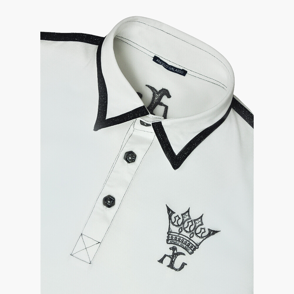 White Crown Long-Sleeve Frisee Polo -