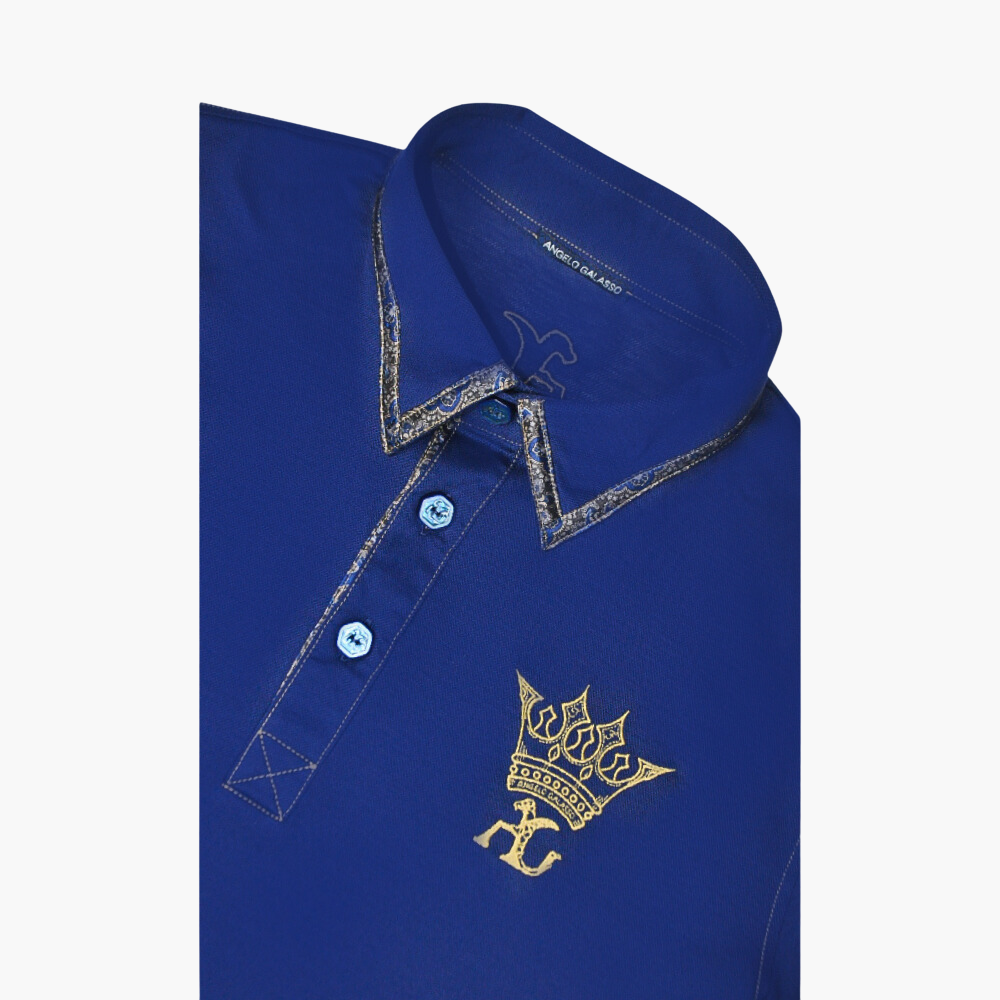 Blue Crown Long-Sleeve Frisee Polo -