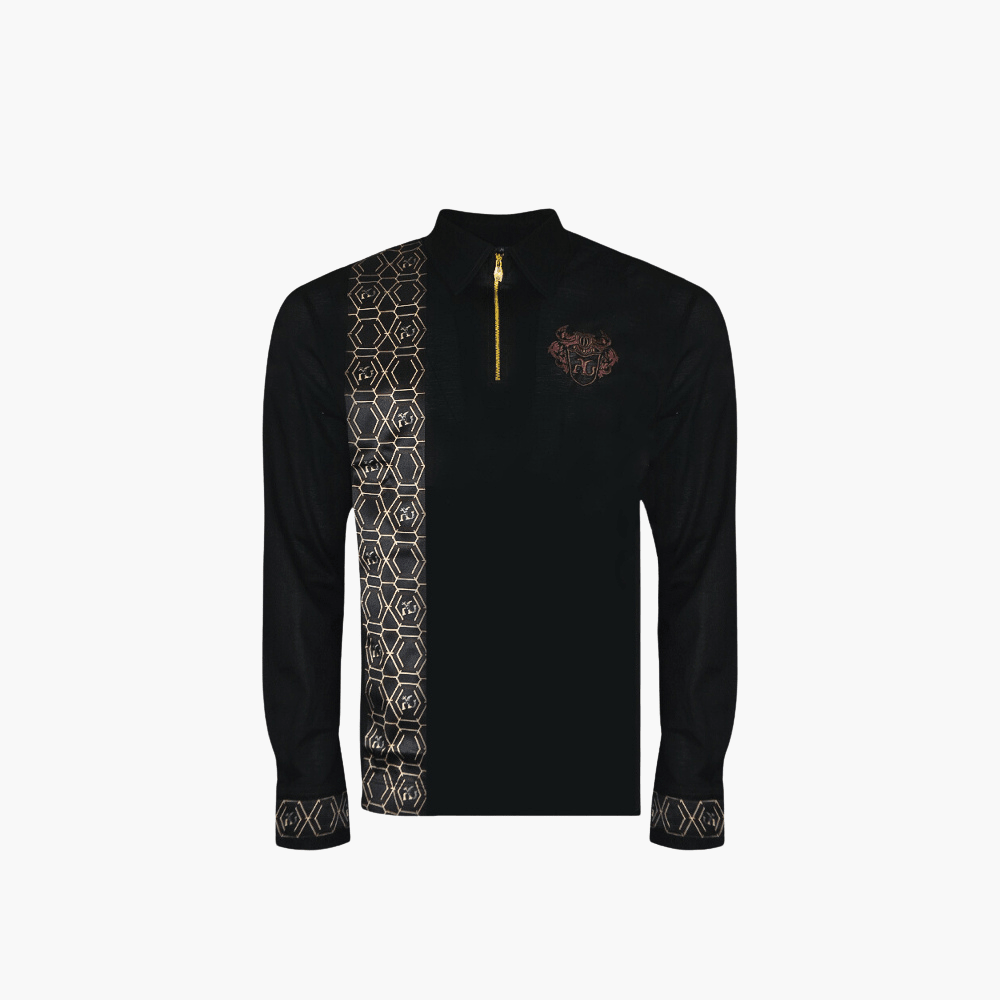 Black Silk & Scudo Long Sleeve Polo - Angelo Galasso - Luxury Italian Menswear London