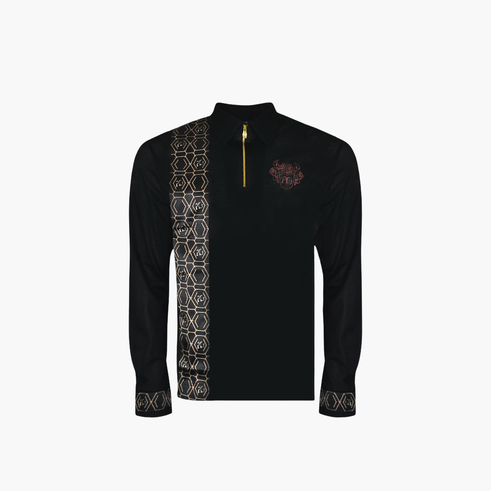 Black Silk & Scudo Long Sleeve Polo -