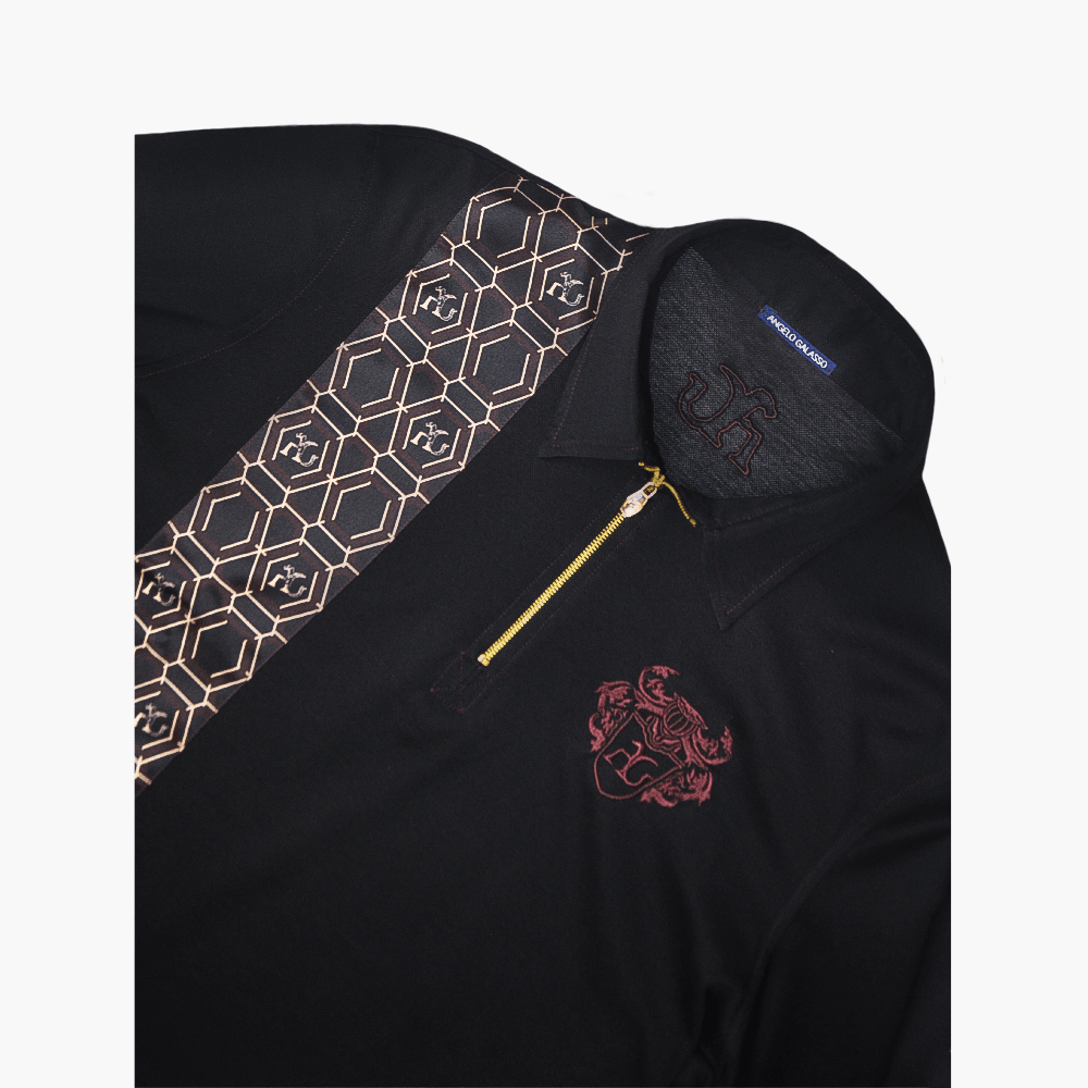 Black Silk & Scudo Long Sleeve Polo - Angelo Galasso - Luxury Italian Menswear London