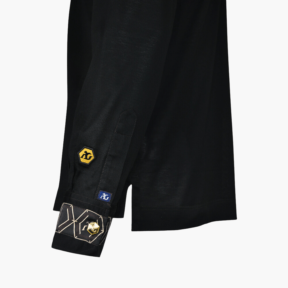 Black Silk & Scudo Long Sleeve Polo - Angelo Galasso - Luxury Italian Menswear London
