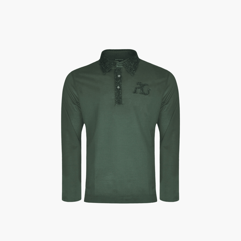 Green AG Long-Sleeve Polo - Angelo Galasso - Luxury Italian Menswear London