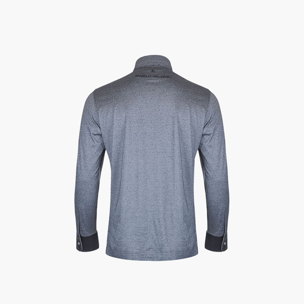 Melange Grey Long-Sleeve Hexagonal Leather Polo - Angelo Galasso - Luxury Italian Menswear London