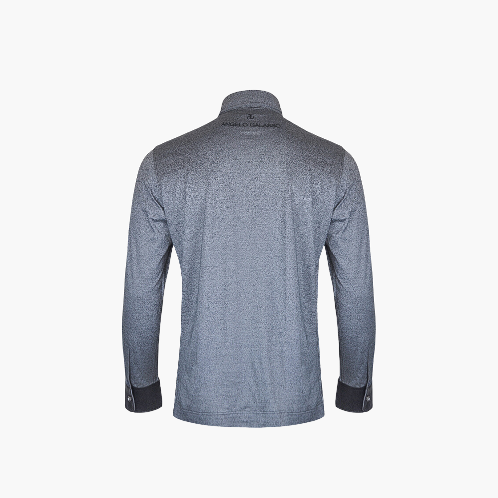 Melange Grey Long-Sleeve Hexagonal Leather Polo –