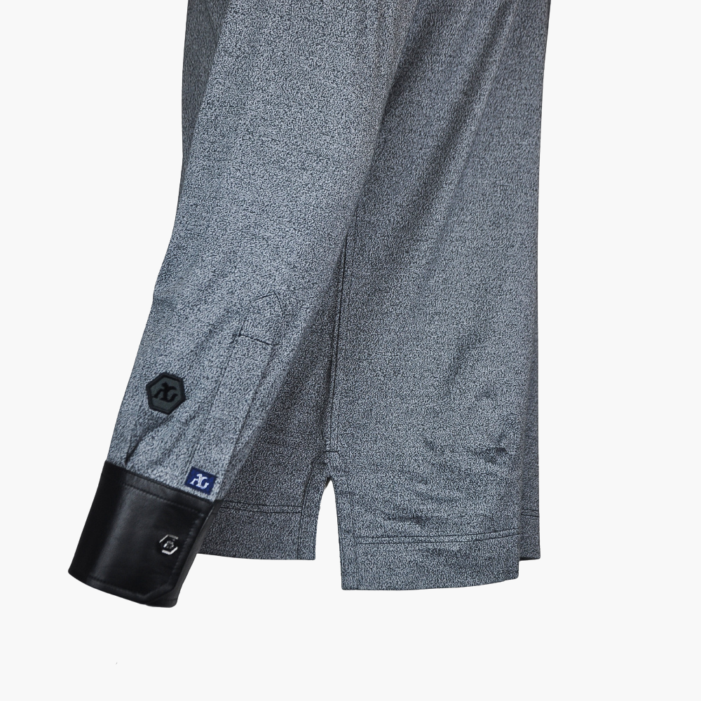 Melange Grey Long-Sleeve Hexagonal Leather Polo –