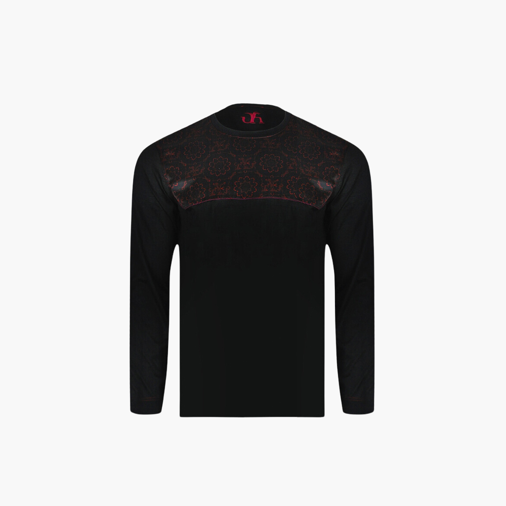 Black & Red Custom Print Long-Sleeve T-Shirt - AG23WTTSH01