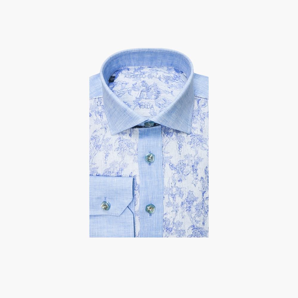 Light Blue Floral Linen Shirt - AG24S1HAS01