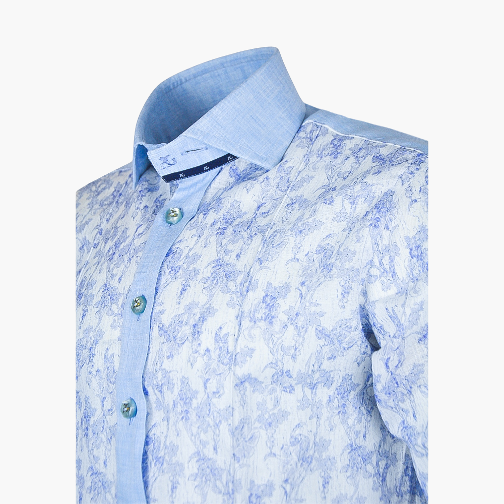 Light Blue Floral Linen Shirt - AG24S1HAS01
