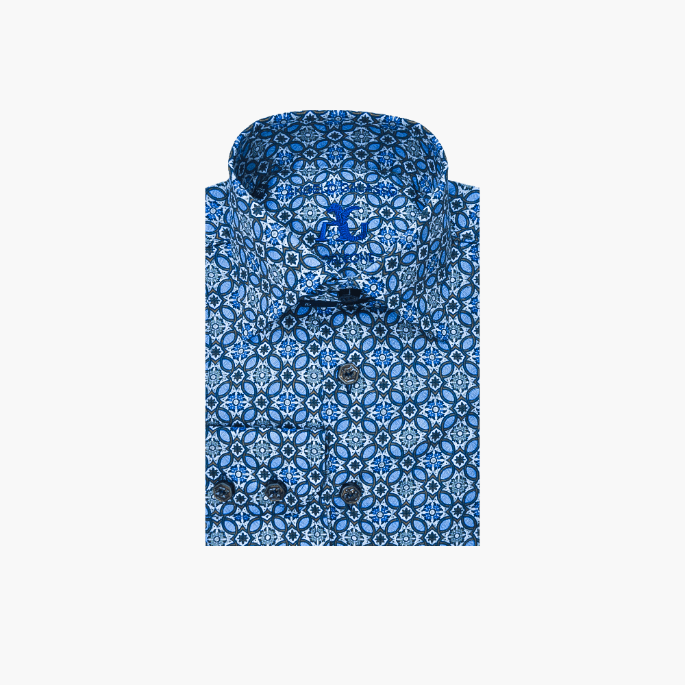 Blue & Brown Azulejo Print - Angelo Galasso - Luxury Italian Menswear London