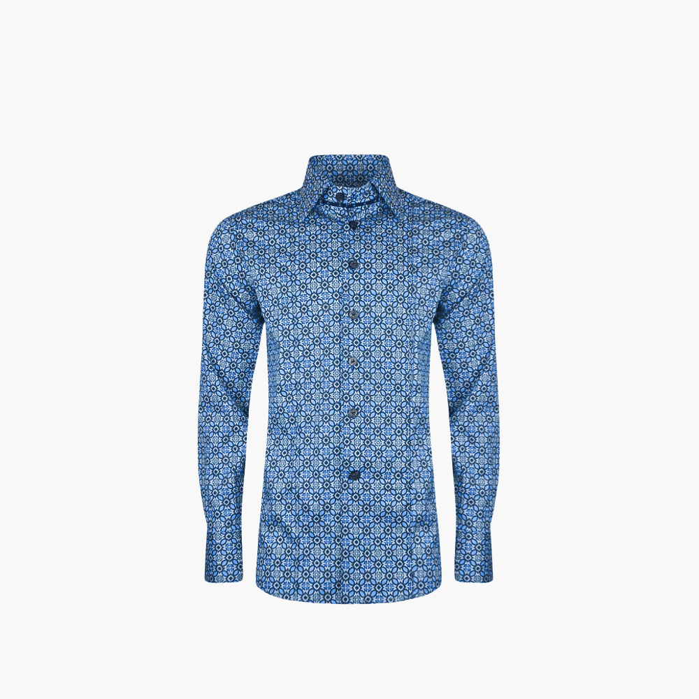 Blue & Brown Azulejo Print - Angelo Galasso - Luxury Italian Menswear London