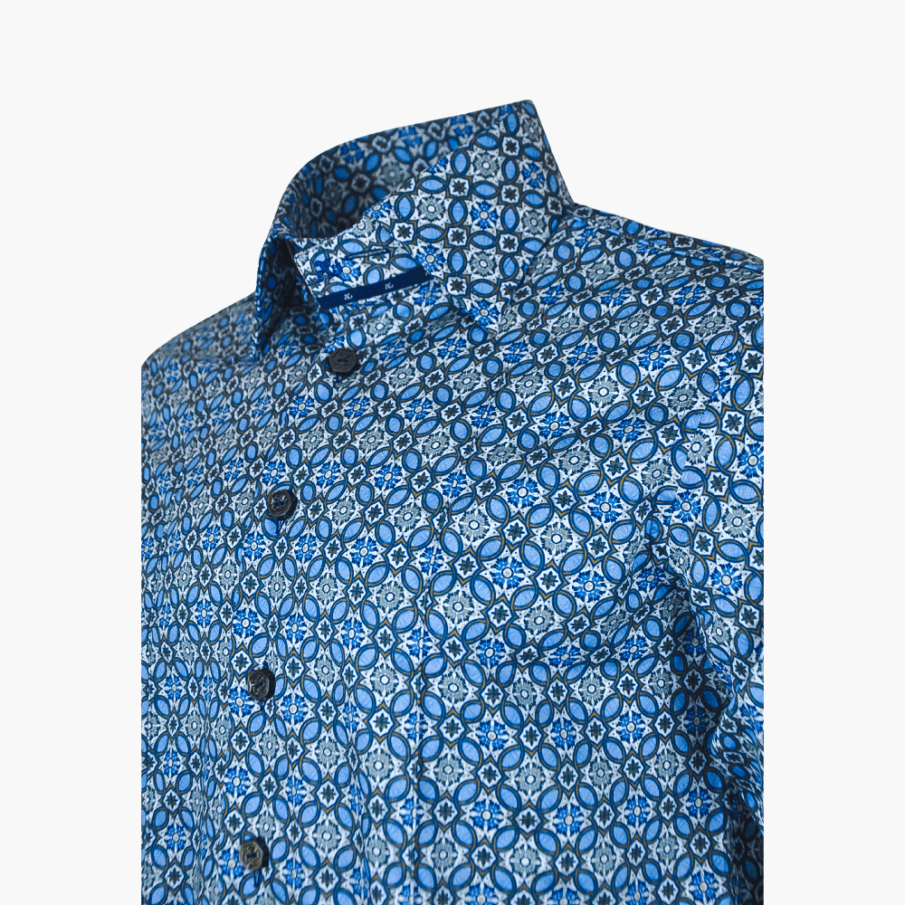 Blue & Brown Azulejo Print - Angelo Galasso - Luxury Italian Menswear London
