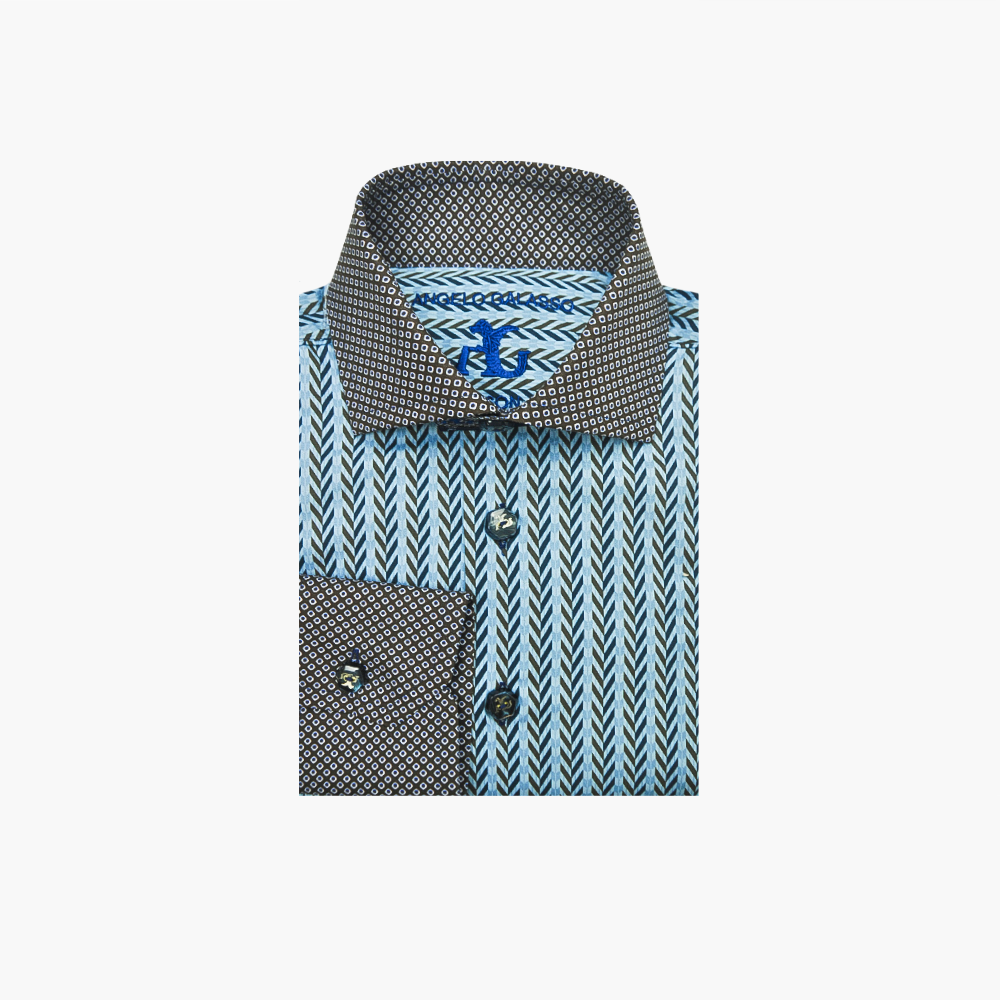 Blue & Brown Herringbone and Circles Shirt - AG24S1HAS03