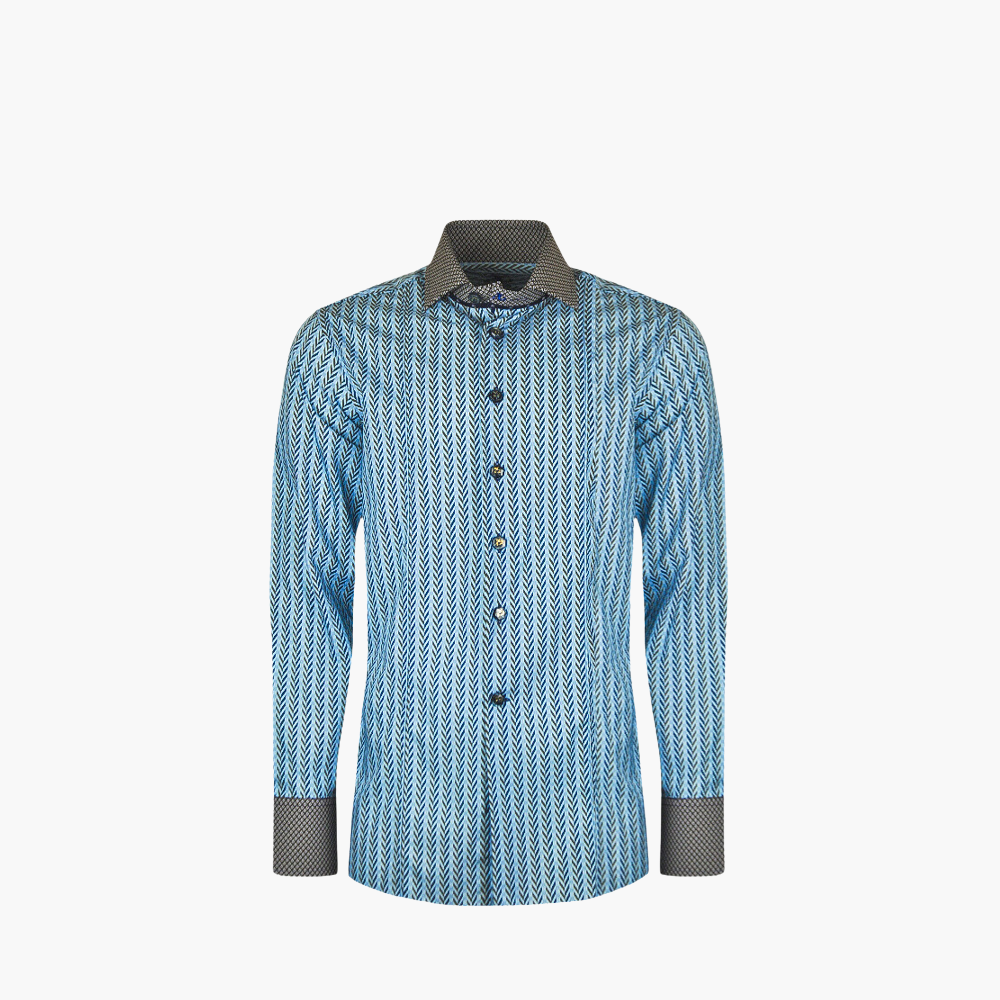 Blue & Brown Herringbone and Circles Shirt - AG24S1HAS03