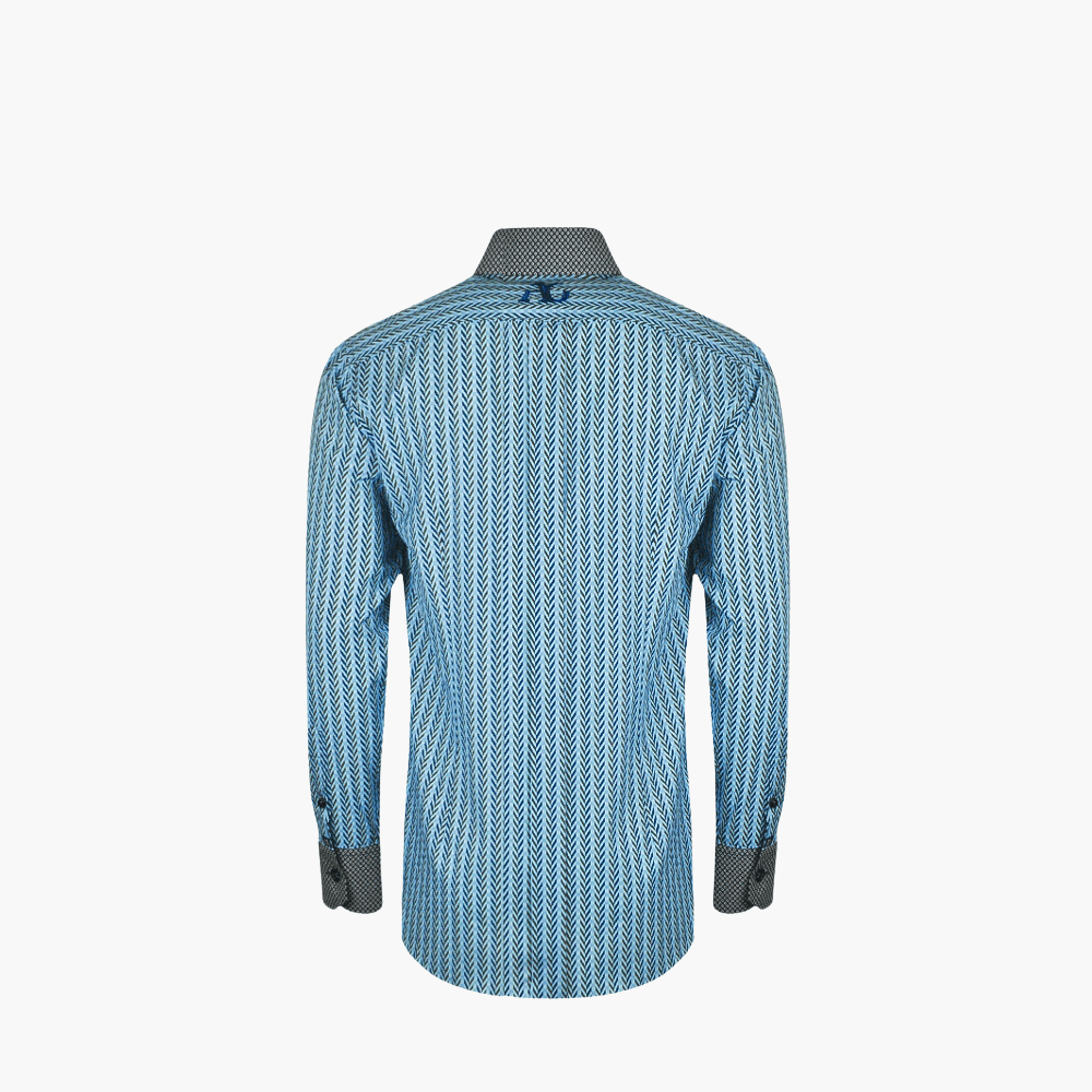 Blue & Brown Herringbone and Circles Shirt - Angelo Galasso - Luxury Italian Menswear London