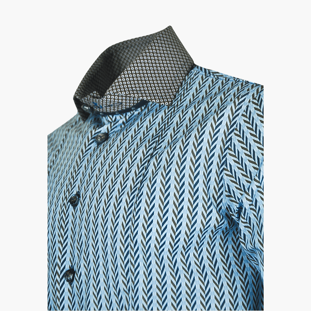 Blue & Brown Herringbone and Circles Shirt - Angelo Galasso - Luxury Italian Menswear London