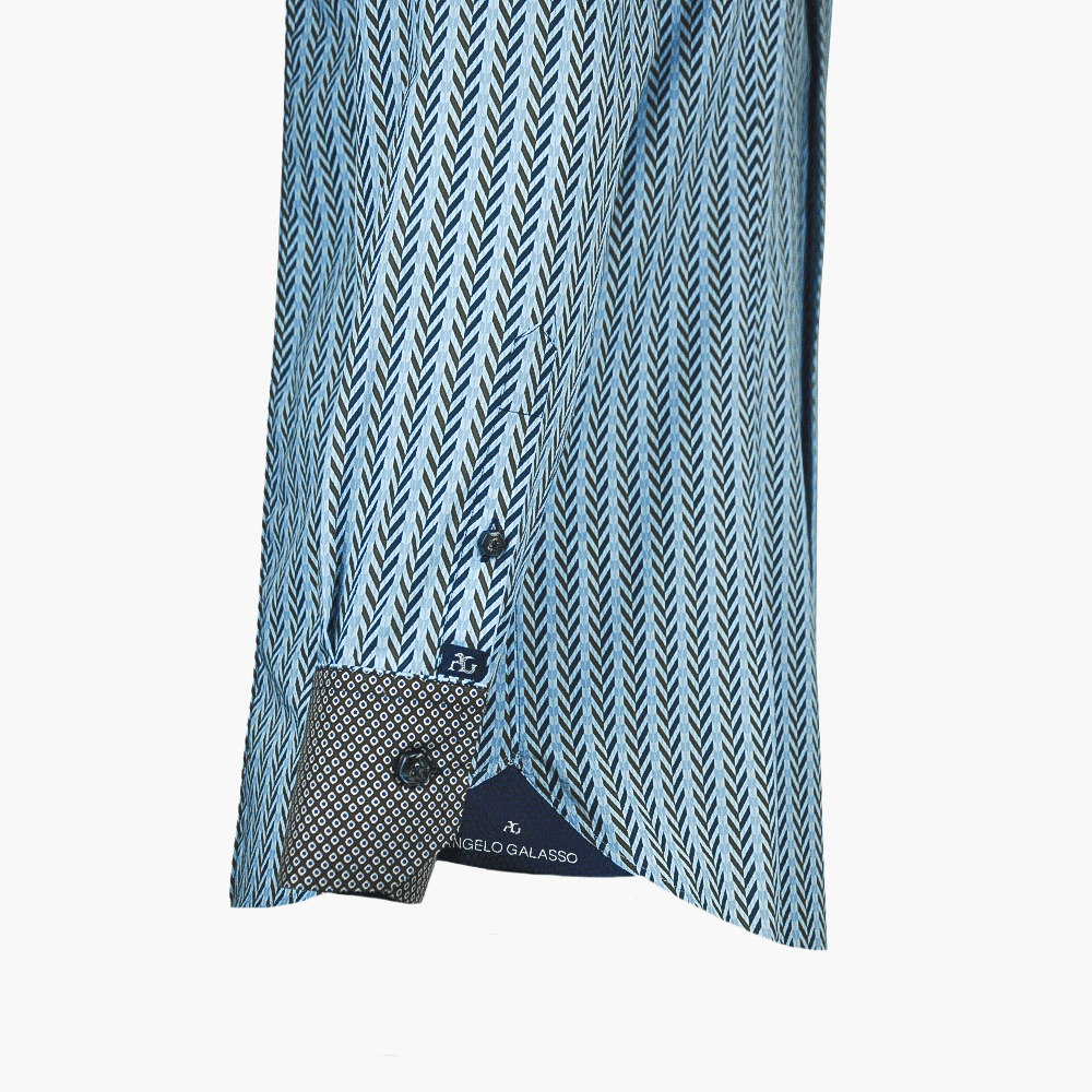 Blue & Brown Herringbone and Circles Shirt - Angelo Galasso - Luxury Italian Menswear London