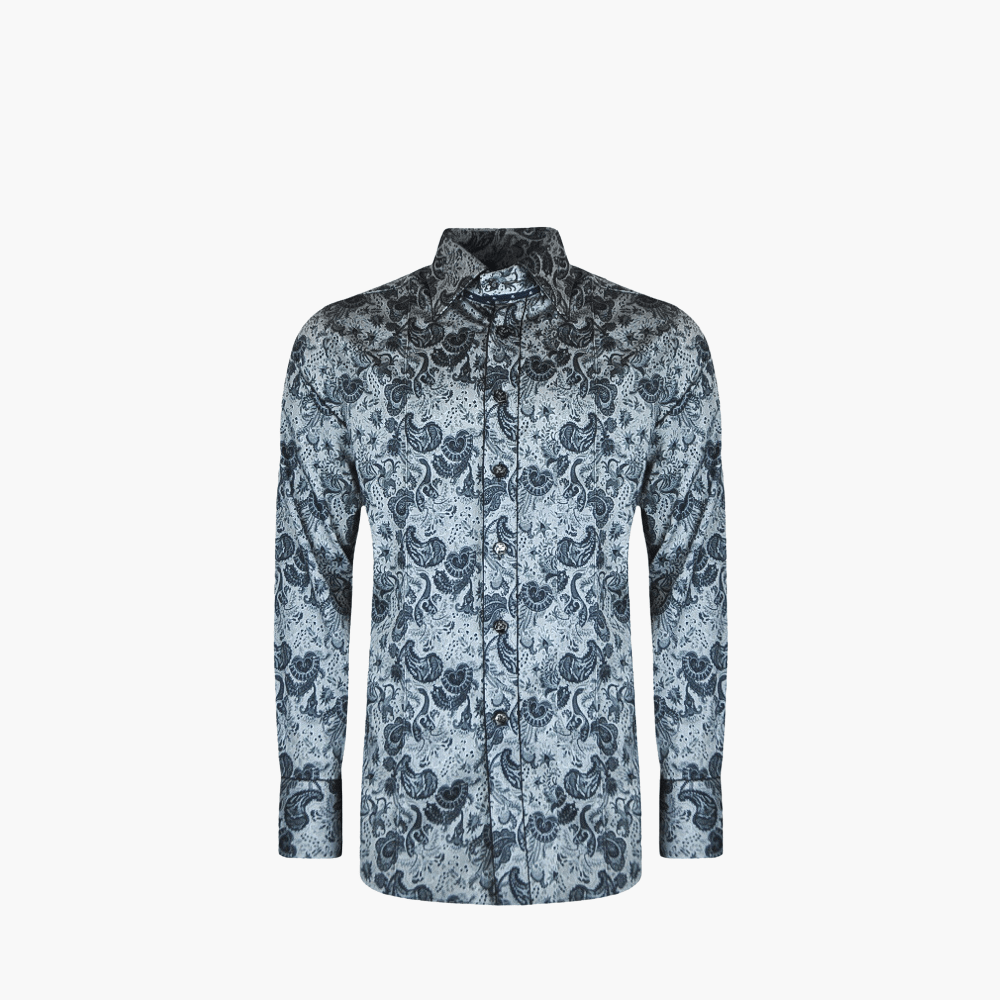 Grey & Black Paisley Shirt - Angelo Galasso - Luxury Italian Menswear London