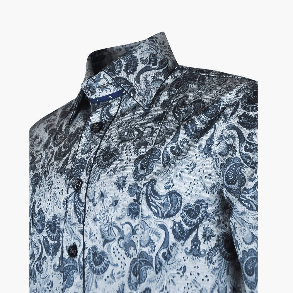 Grey & Black Paisley Shirt - Angelo Galasso - Luxury Italian Menswear London