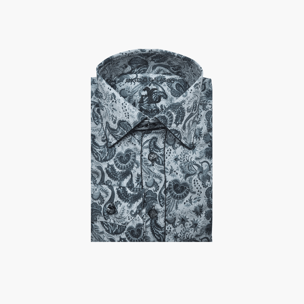 Grey & Black Paisley Shirt - Angelo Galasso - Luxury Italian Menswear London