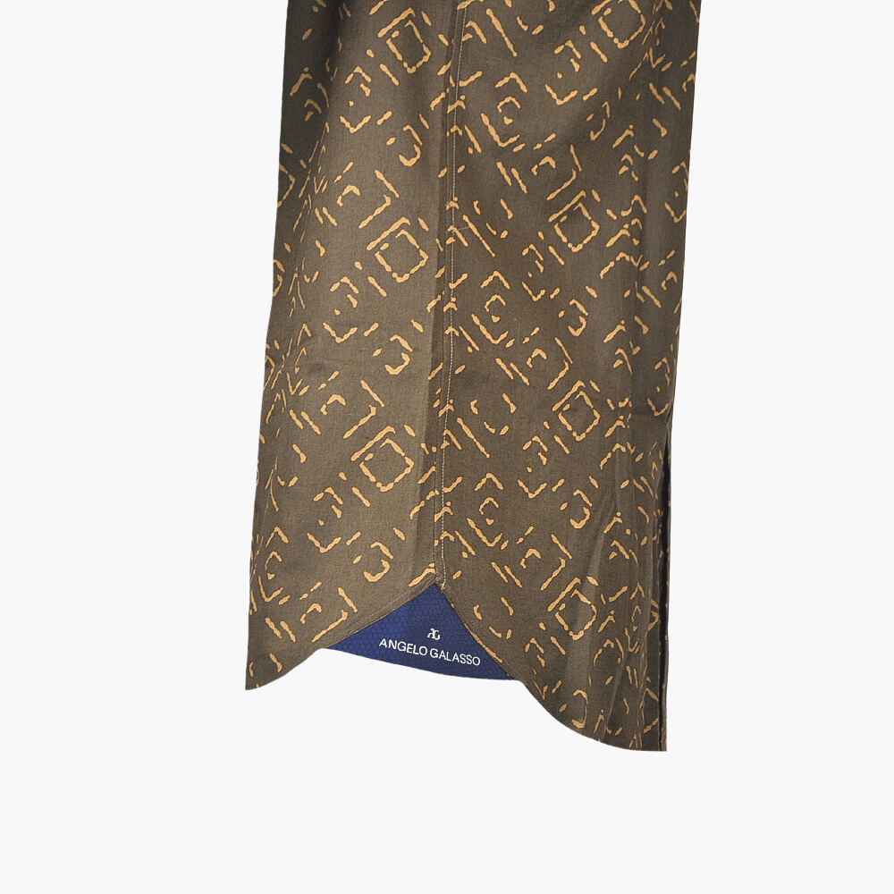 Brown Fret Pattern Short Sleeves Linen Shirt - Angelo Galasso - Luxury Italian Menswear London